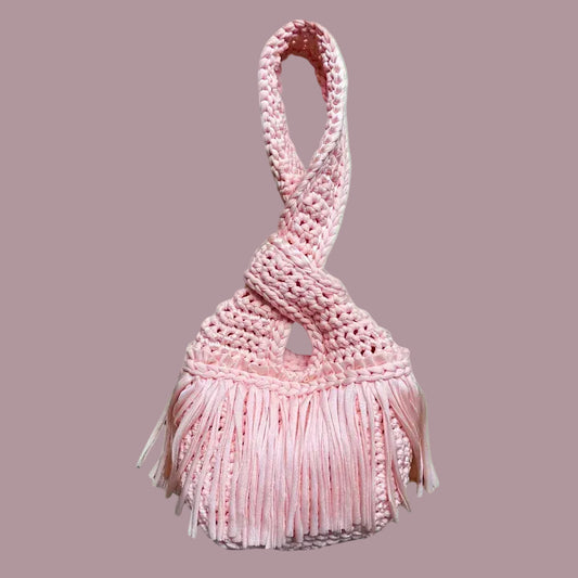 CROCHETED MINI FRINGE KNOT WRISTLET • light pink
