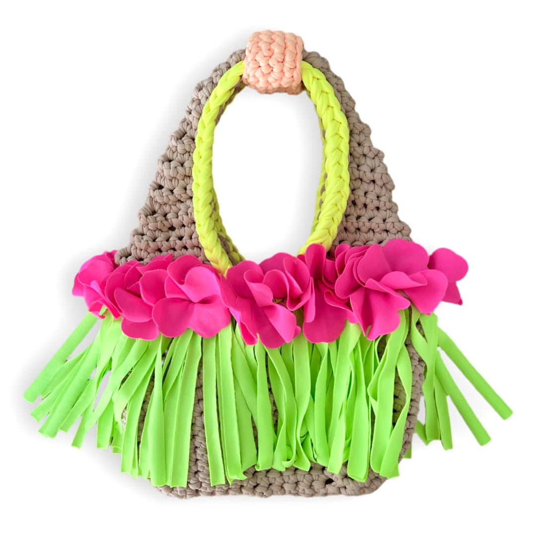 CROCHETED MINI FLOWER FRINGE WRISTLET • neon