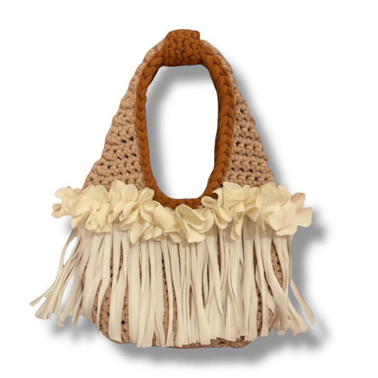 CROCHETED MINI FLOWER FRINGE WRISTLET • cream and copper