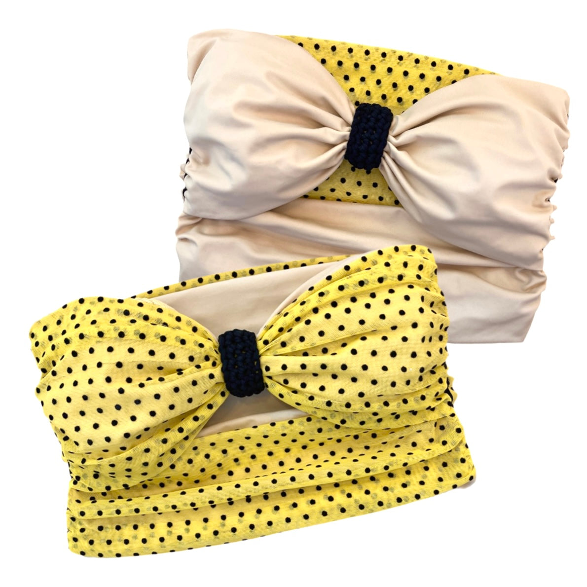 REVERSIBLE BOW TUBE TOP • yellow and black polka dot