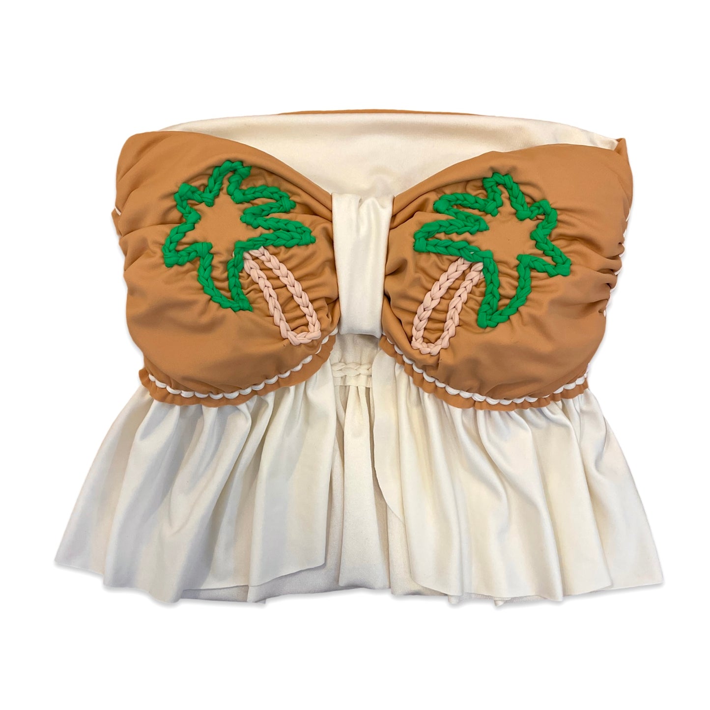 REVERSIBLE CROCHETED SPLIT RUFFLE COCO TOP • cream and leather