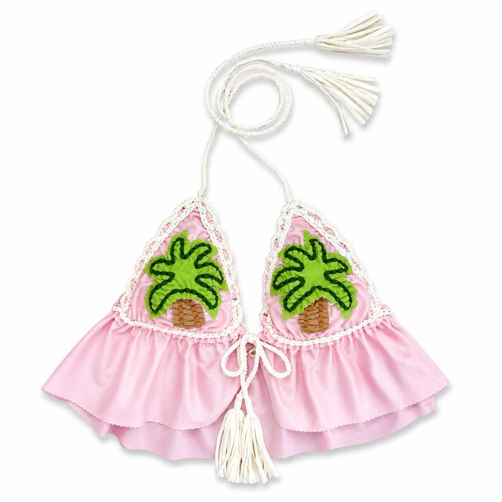 Ruffle Triangle Top – Seashell Pink / Tropical Palm