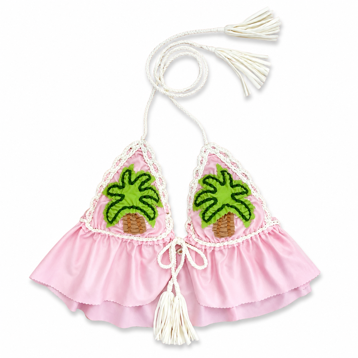 Ruffle Triangle Top – Seashell Pink / Tropical Palm