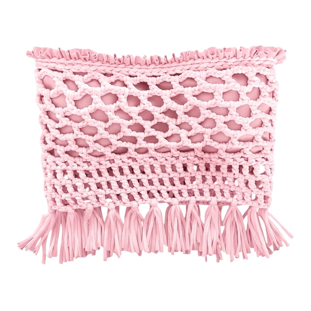 CROCHETED BANDEAU TASSEL TUBE TOP • pink