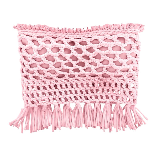 CROCHETED BANDEAU TASSEL TUBE TOP • pink