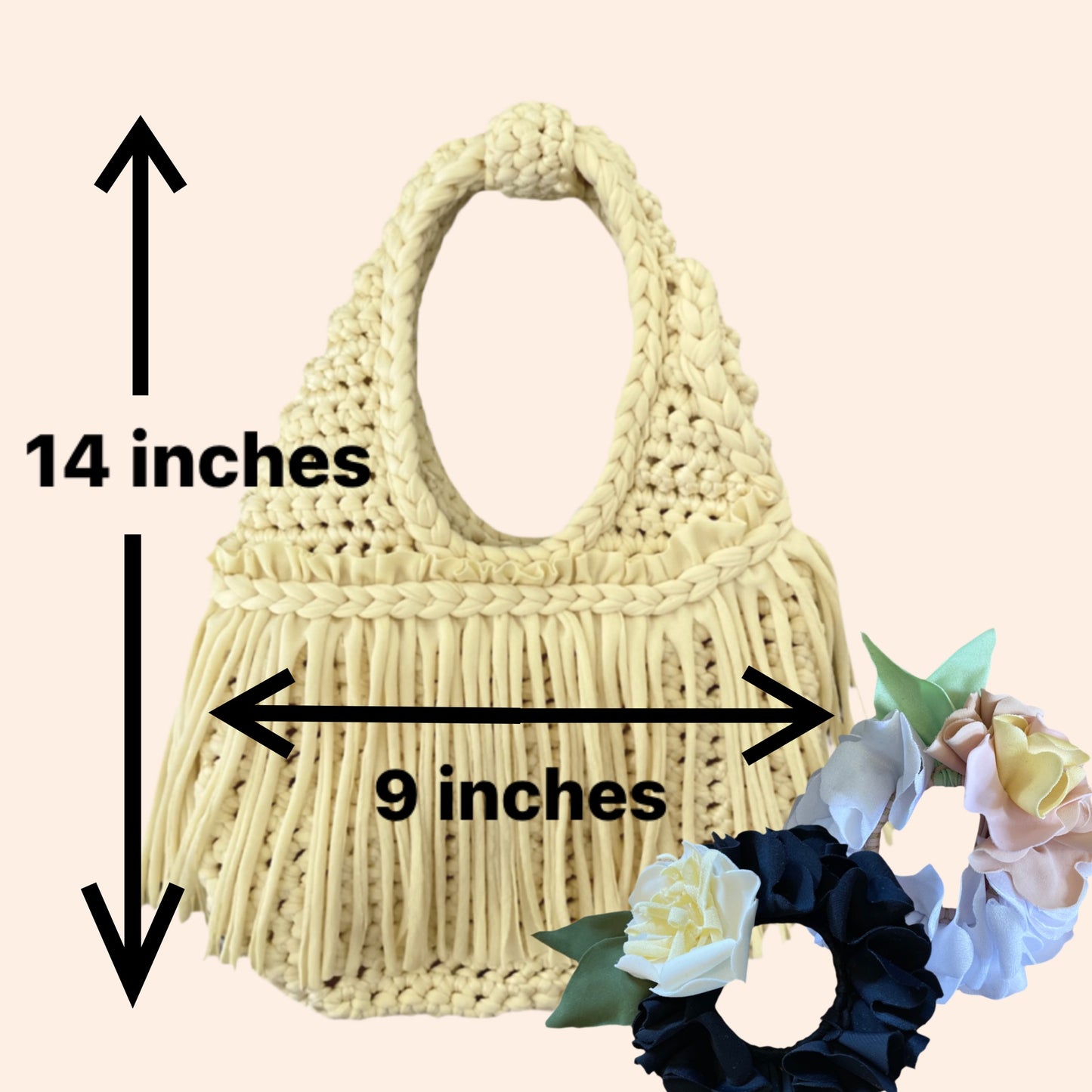 CROCHETED MINI FLOWER FRINGE WRISTLET • cream and copper