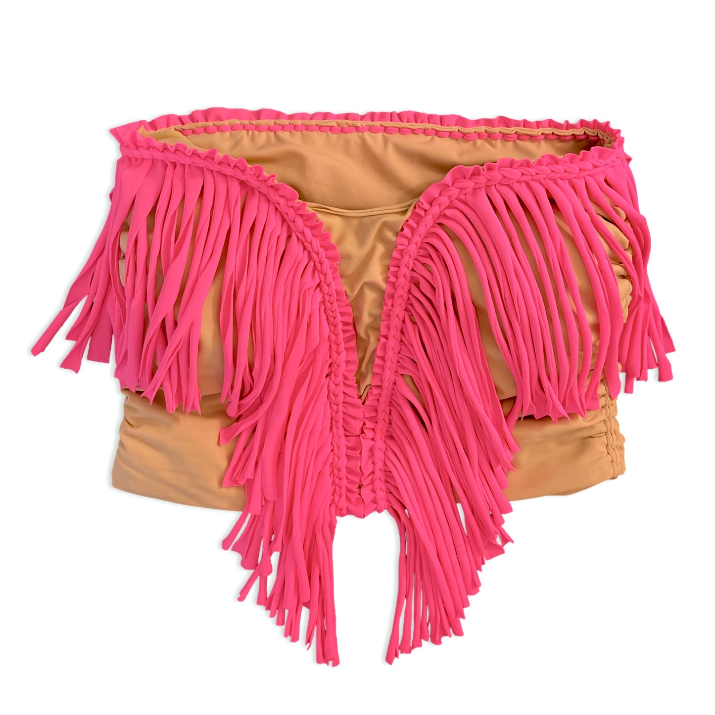 REVERSIBLE CROCHETED SWEETHEART FRINGE TOP • neon
