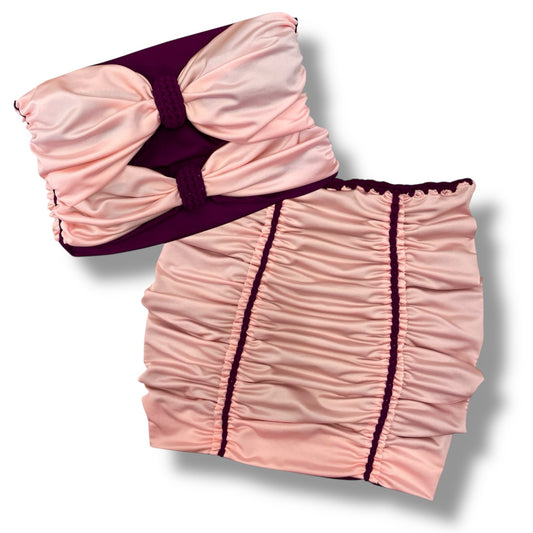 TWO PIECE SET 2 bow tube top and pencil mini skirt • pink and plum