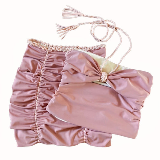 TWO PIECE SET bow tie tube top and pencil mini skirt • cream and rose