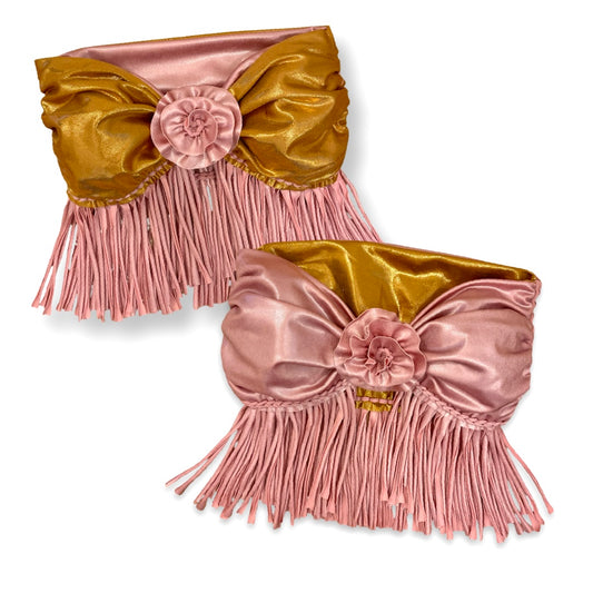 REVERSIBLE CROCHETED FRINGE ROSE TOP • metallic pink and copper