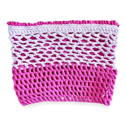 CROCHETED BANDEAU TUBE TOP • pink and hot pink