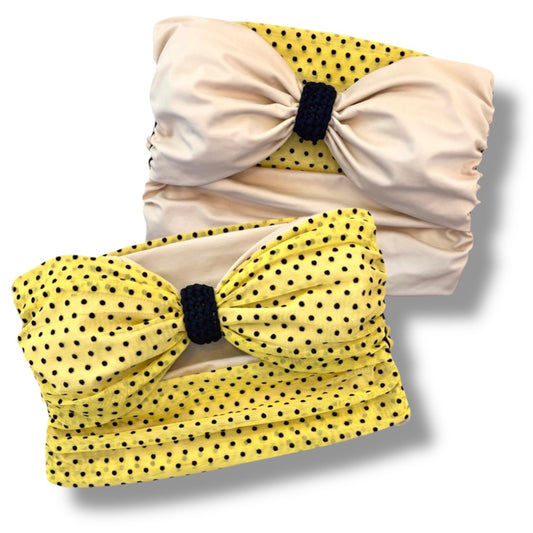 TOP DE TUBO CON LAZO REVERSIBLE • lunares amarillos y negros