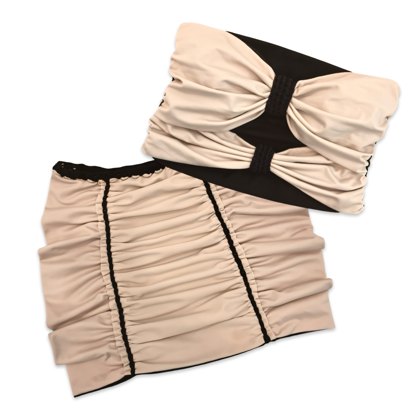 TWO PIECE SET 2 bow tube top and pencil mini skirt • black and clay