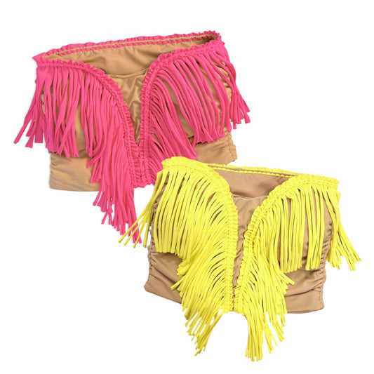 REVERSIBLE CROCHETED SWEETHEART FRINGE TOP • neon