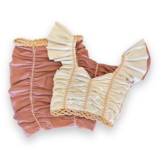 TWO PIECE SET flutter sleeve top and pencil mini skirt • blush and cream