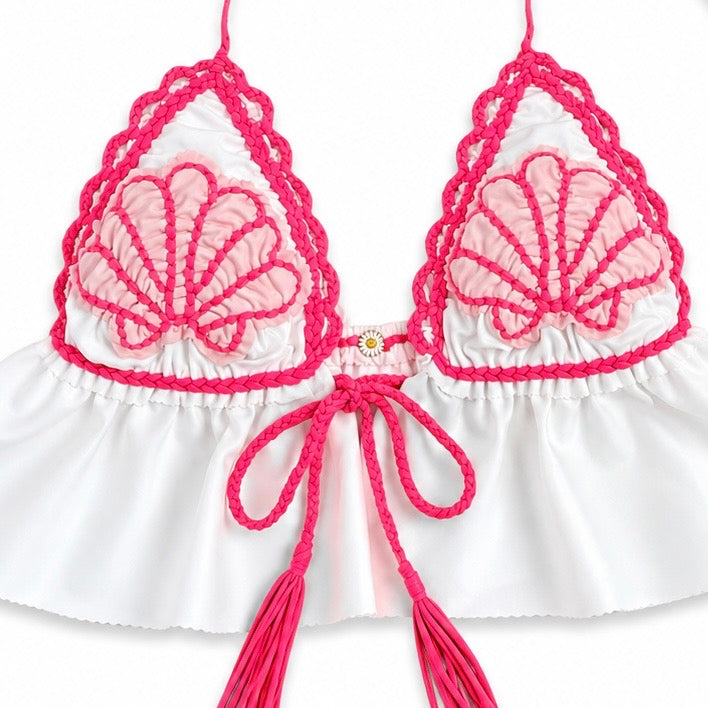 Ruffle Triangle Top – Seashell Pink / Tropical Palm