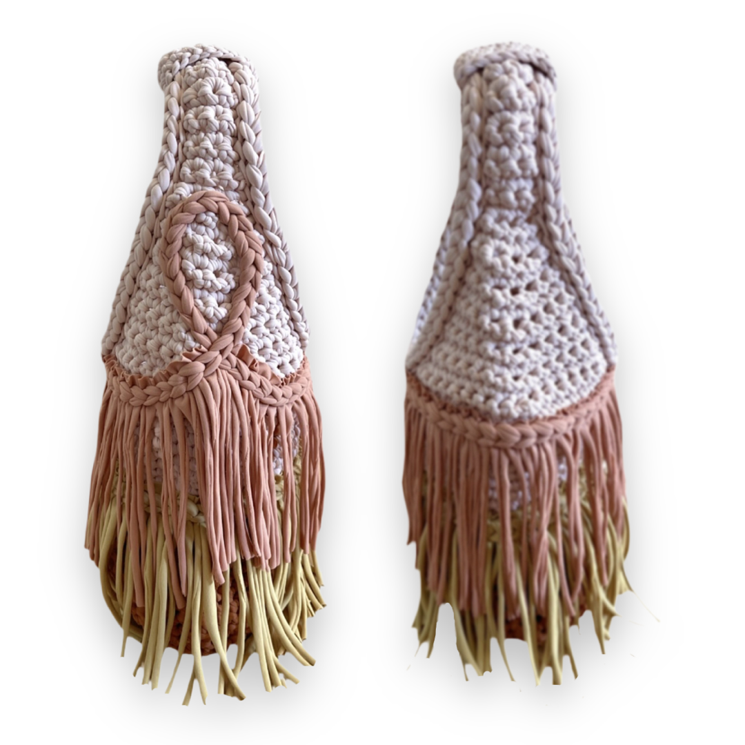 CROCHETED DOUBLE FRINGE RODEO TOTE • copper gold and blush