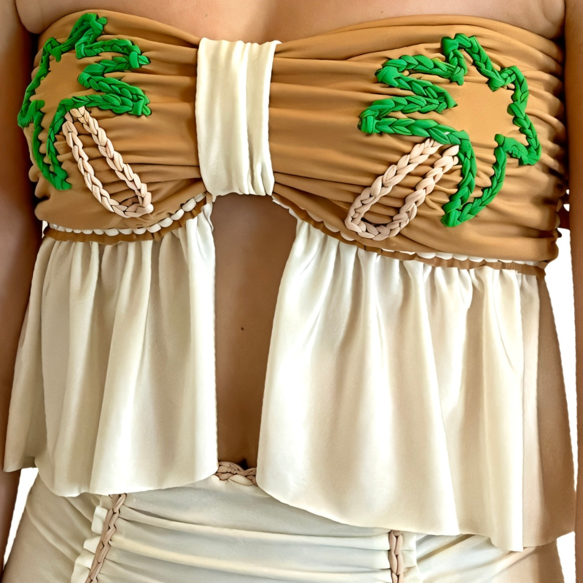 REVERSIBLE CROCHETED SPLIT RUFFLE COCO TOP • cream and leather