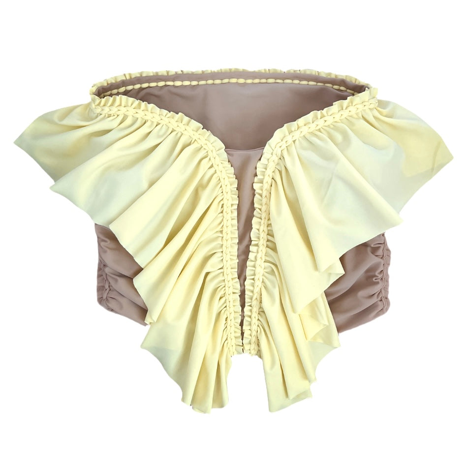 BUTTERFLY RUFFLE TUBE TOP • light yellow and sand