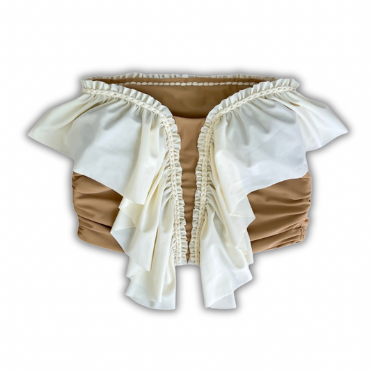 BUTTERFLY RUFFLE TUBE TOP • cream and sand