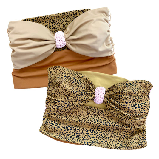 REVERSIBLE BOW TUBE TOP • cheetah print with pink cord