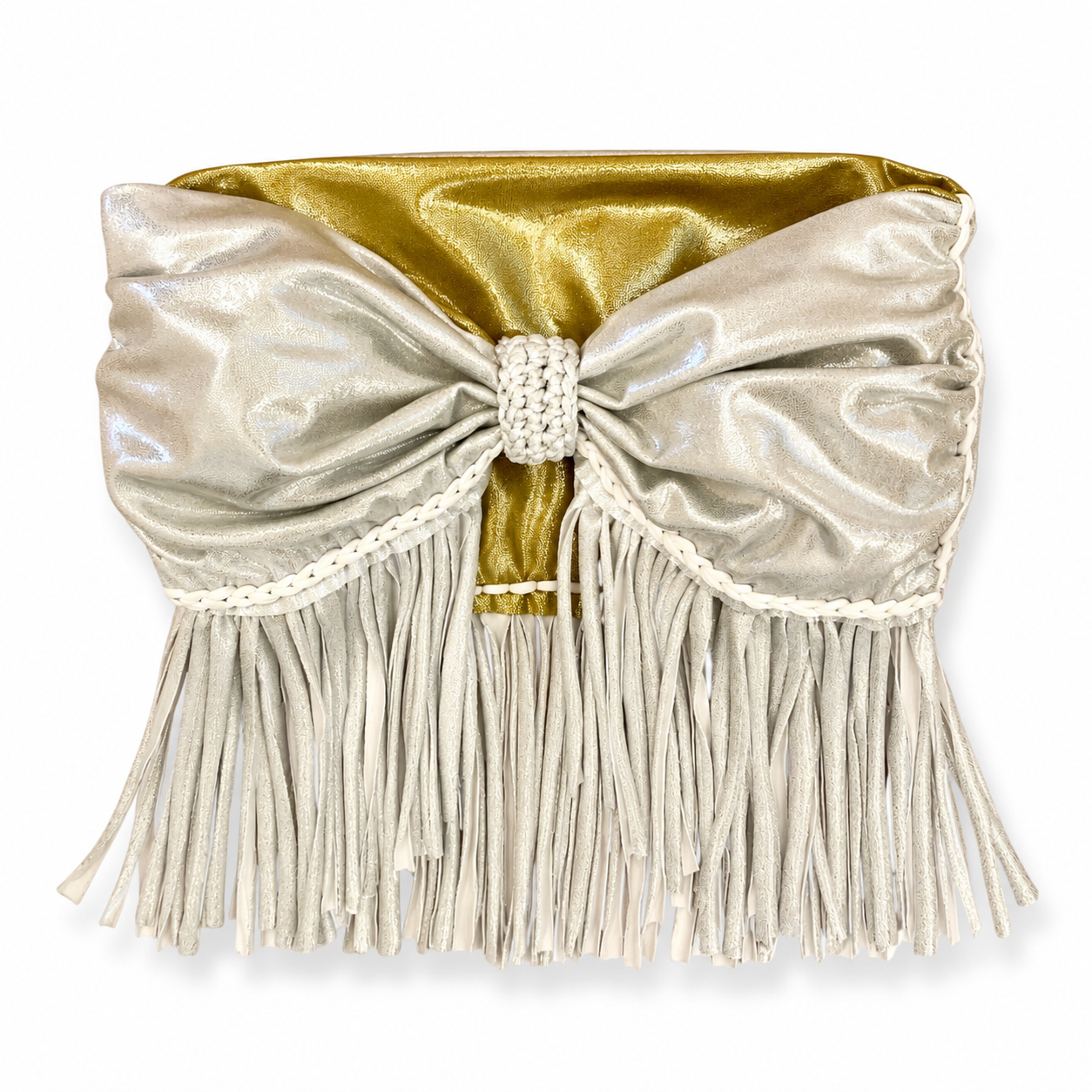 Reversible Metallic Fringe Bow Top