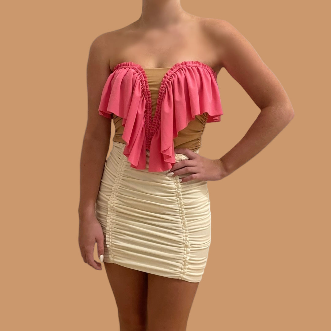 SWEETHEART RUFFLE TUBE TOP • coral and sand