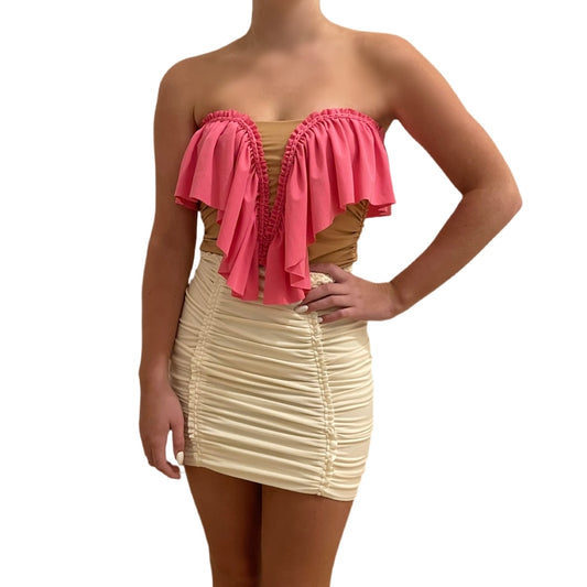 SWEETHEART RUFFLE TUBE TOP • coral and sand