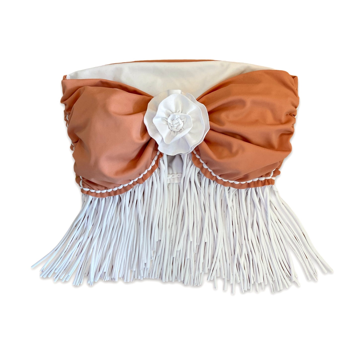 REVERSIBLE CROCHETED FRINGE ROSE TOP • white and blush