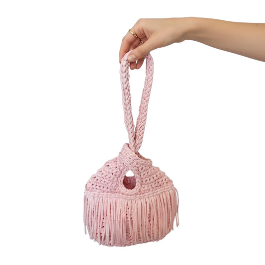 CROCHETED MINI FRINGE KNOT WRISTLET • light pink
