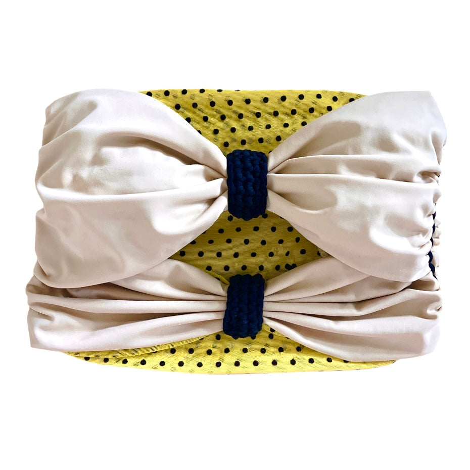 REVERSIBLE CROCHETED 2 BOW TUBE TOP • black and yellow polka dot