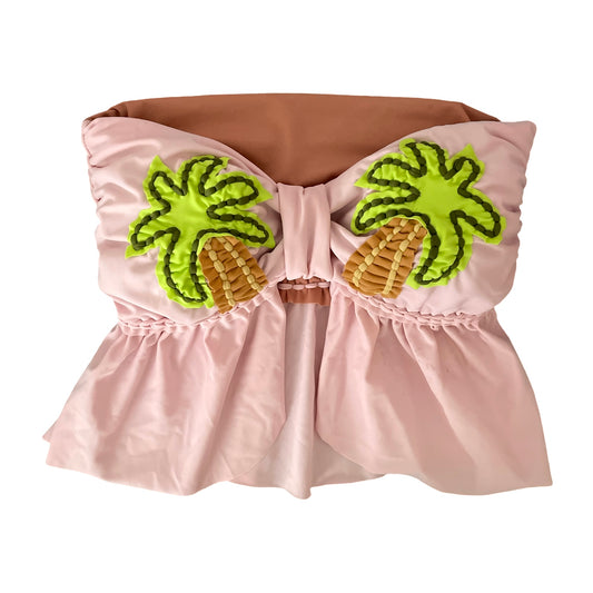 REVERSIBLE CROCHETED SPLIT RUFFLE COCO TOP • light pink and blush