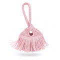 MINI PULSERA CON NUDO DE FLECOS TEJIDA A GANCHILLO • rosa claro