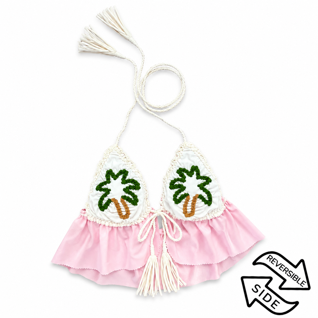 Ruffle Triangle Top – Seashell Pink / Tropical Palm