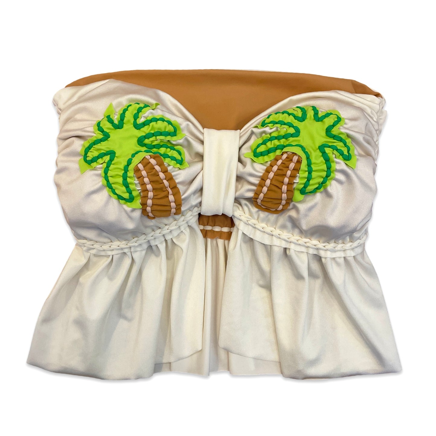 REVERSIBLE CROCHETED SPLIT RUFFLE COCO TOP • cream and leather