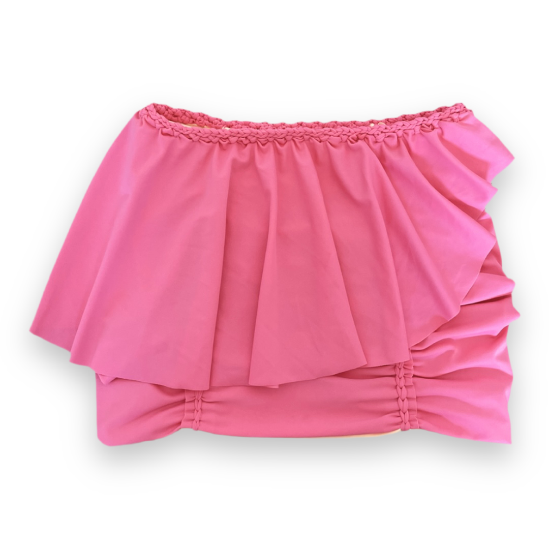 TWO PIECE SET ruffle bow top and peplum mini skirt • coral and light pink