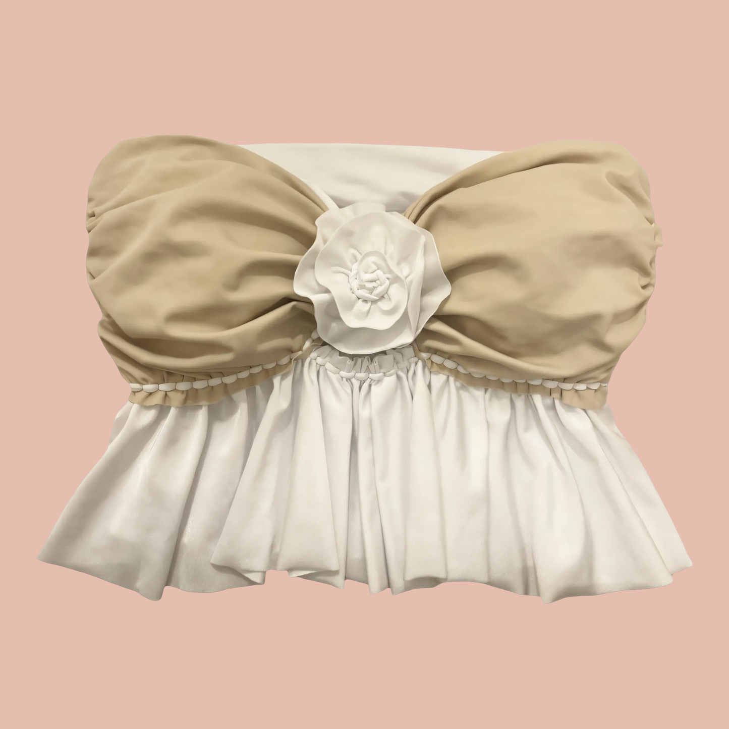 REVERSIBLE CROCHETED RUFFLE ROSE TUBE TOP • white and clay