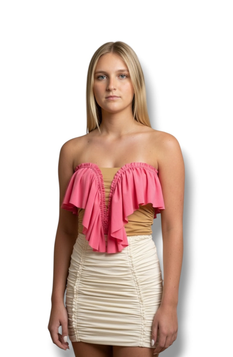BUTTERFLY RUFFLE TUBE TOP • two tone