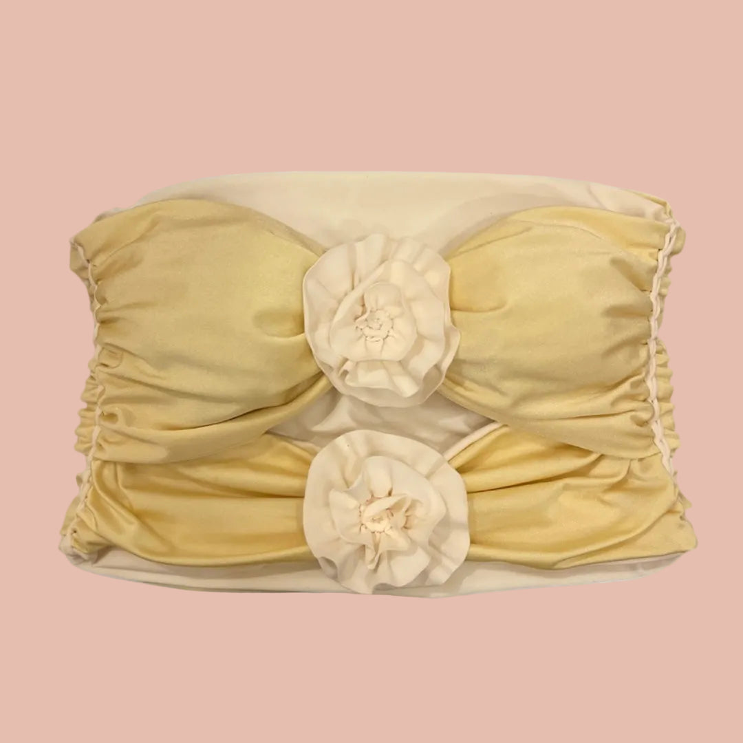 REVERSIBLE CROCHETED DOUBLE ROSE TUBE TOP • cream and yellow