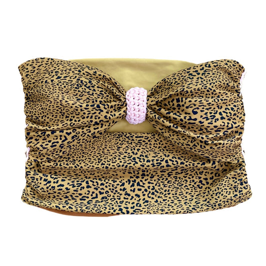 REVERSIBLE BOW TUBE TOP • cheetah print with pink cord