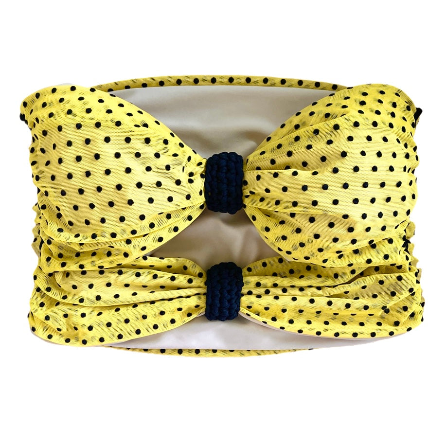 REVERSIBLE CROCHETED 2 BOW TUBE TOP • black and yellow polka dot