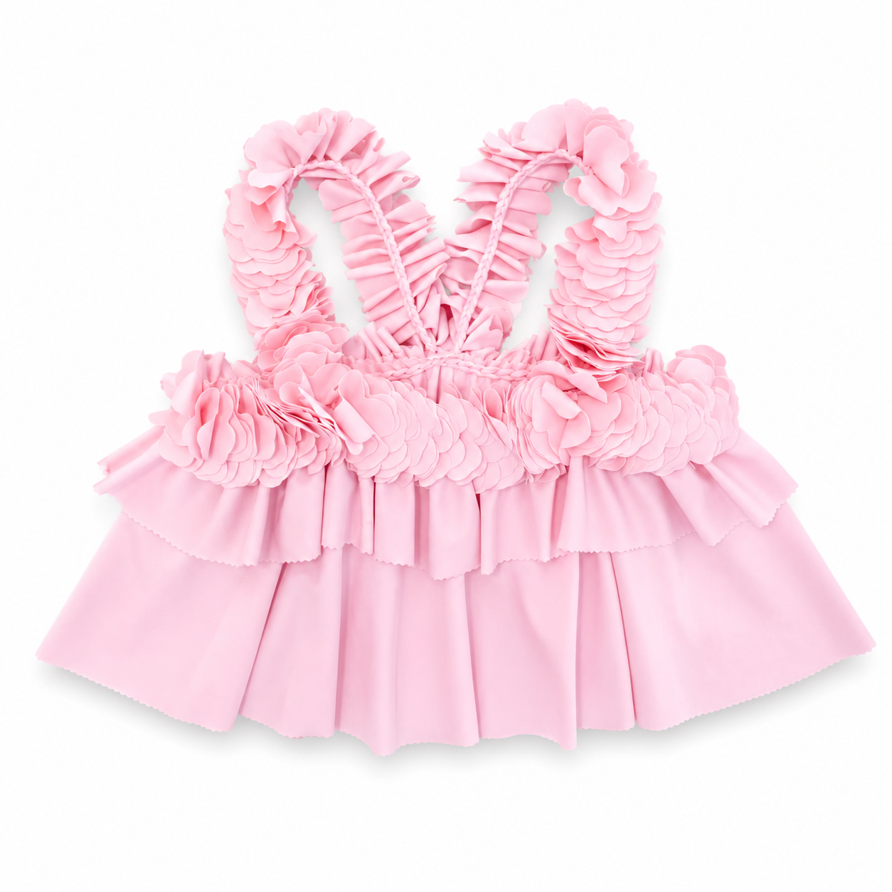 Handmade petal light pink floral ruffle crop tank top. 