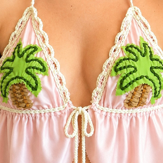 Ruffle Triangle Top – Seashell Pink / Tropical Palm
