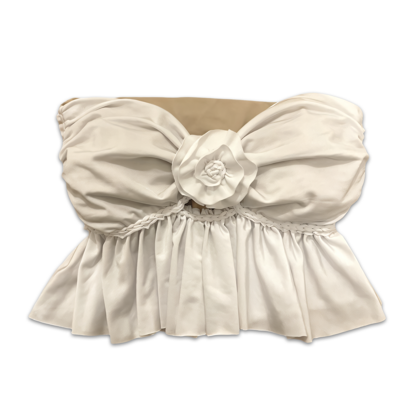 REVERSIBLE CROCHETED RUFFLE ROSE TUBE TOP • white and clay