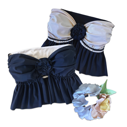 REVERSIBLE CROCHETED SPLIT RUFFLE ROSE TOP • black and clay