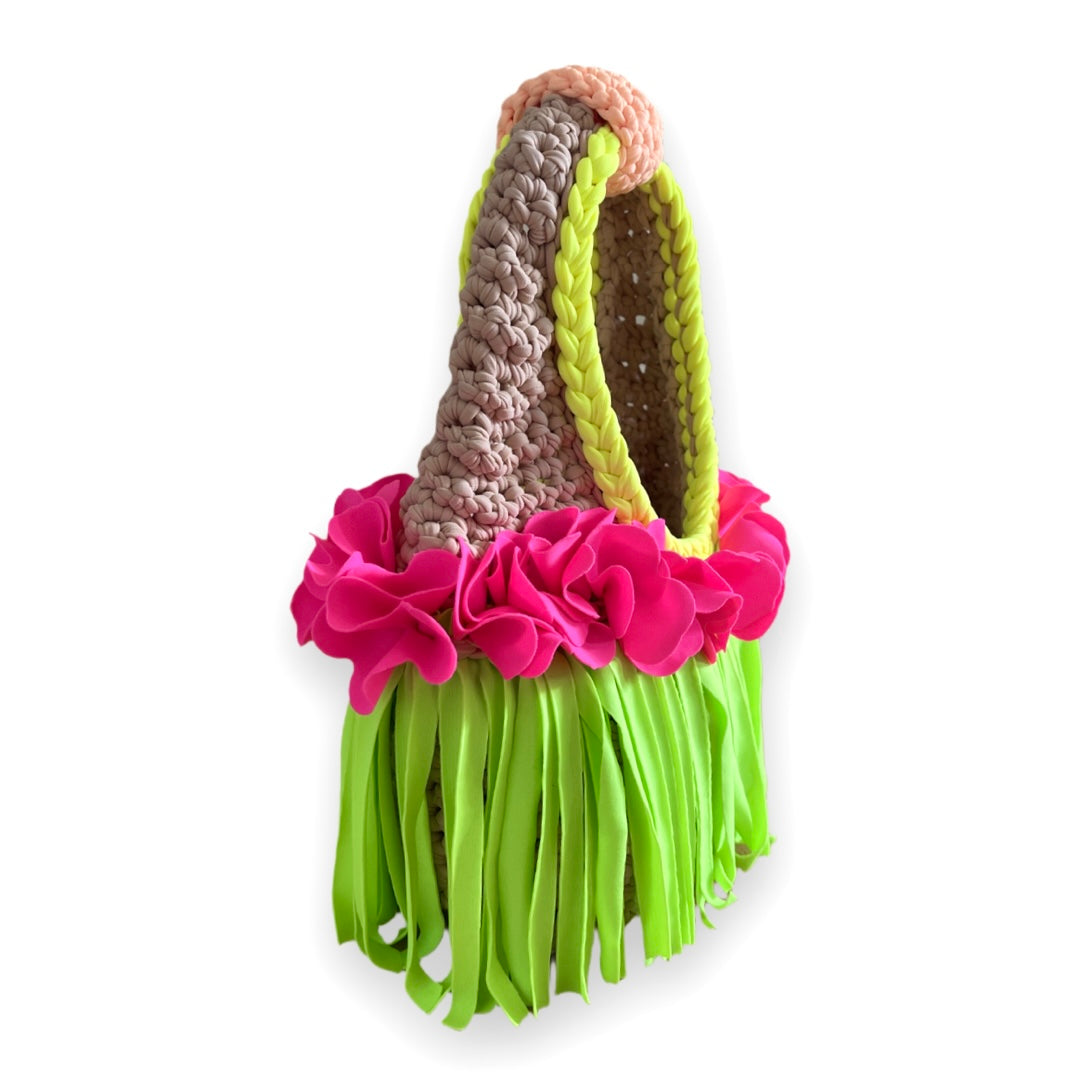 CROCHETED MINI FLOWER FRINGE WRISTLET • neon