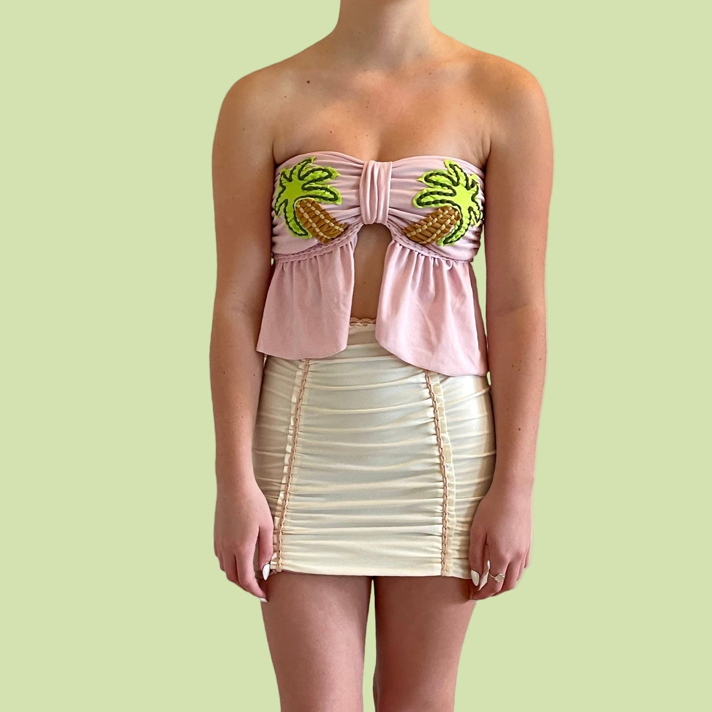 REVERSIBLE CROCHETED SPLIT RUFFLE COCO TOP • light pink and blush