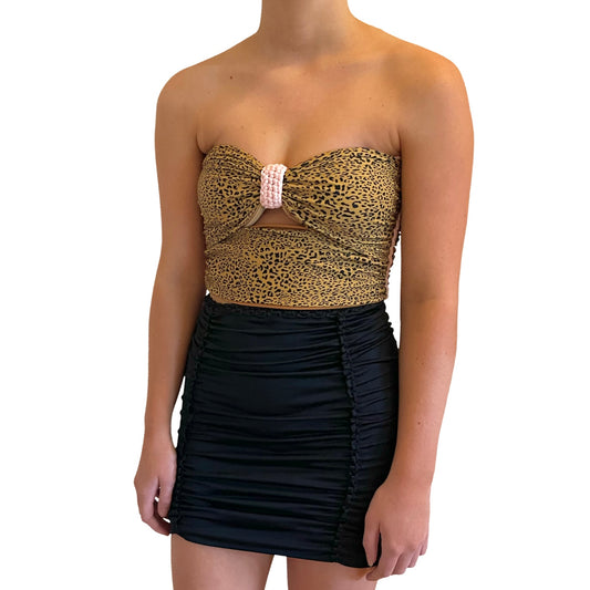 REVERSIBLE BOW TUBE TOP • cheetah print with pink cord