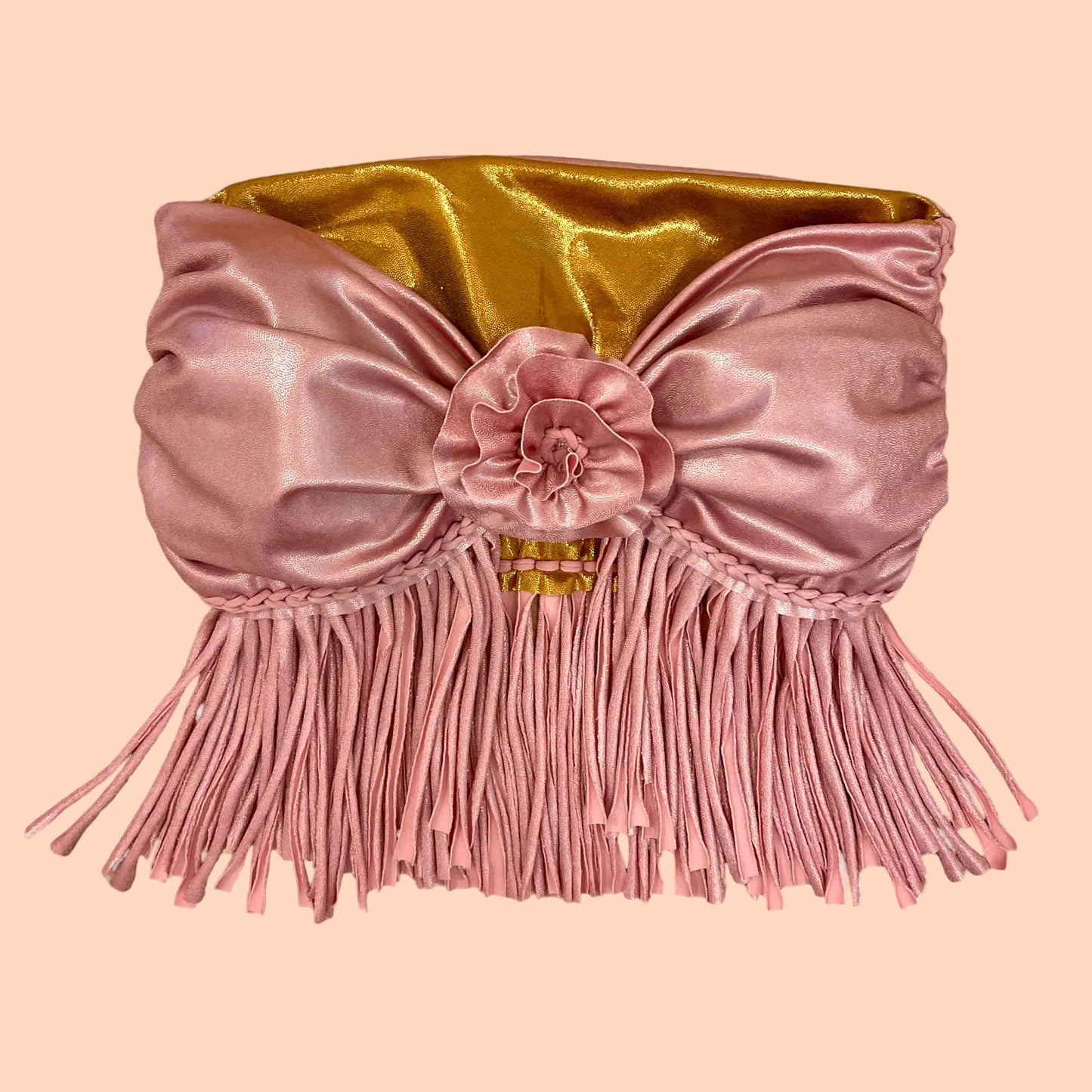 REVERSIBLE CROCHETED FRINGE ROSE TOP • metallic pink and copper