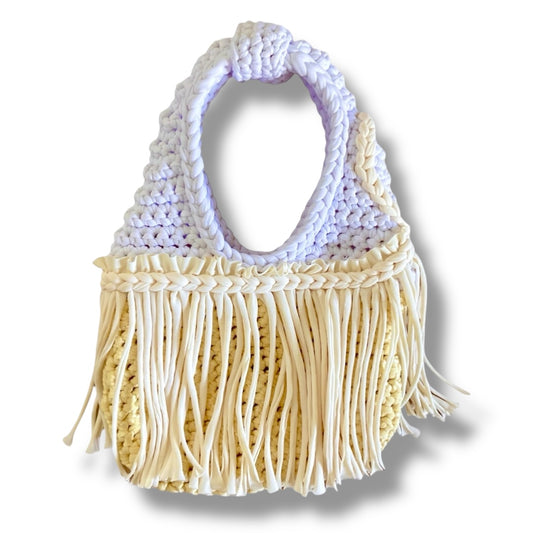 CROCHETED MINI FRINGE WRISTLET • lemon and cream